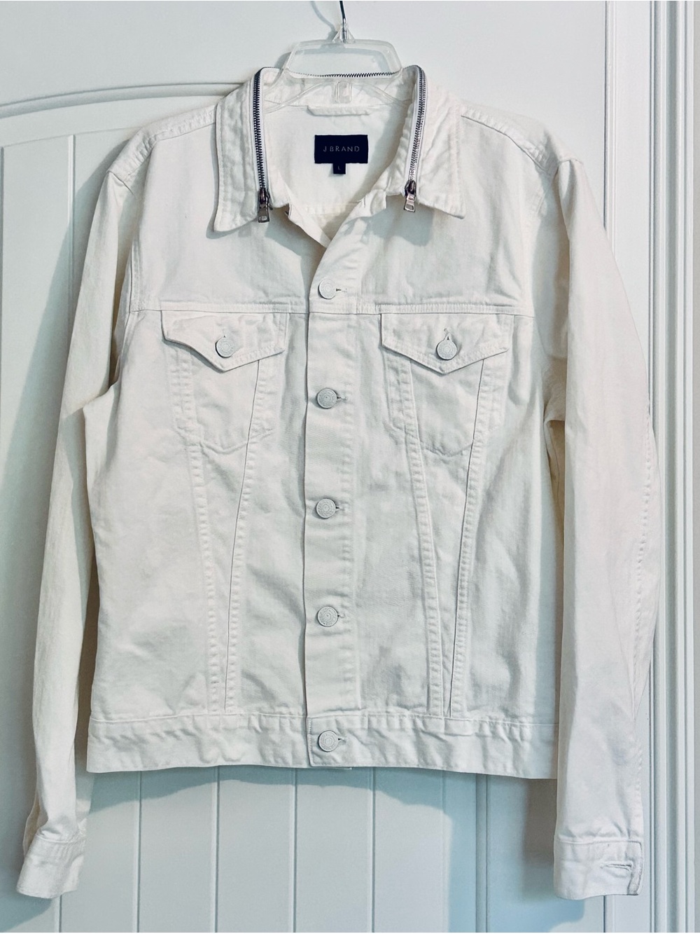 RARE J Brand White Denim Jacket with Zip Collar